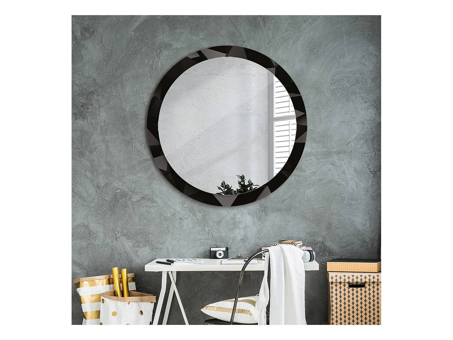Ronde decoratieve spiegel - Abstract Zwart - 90 cm