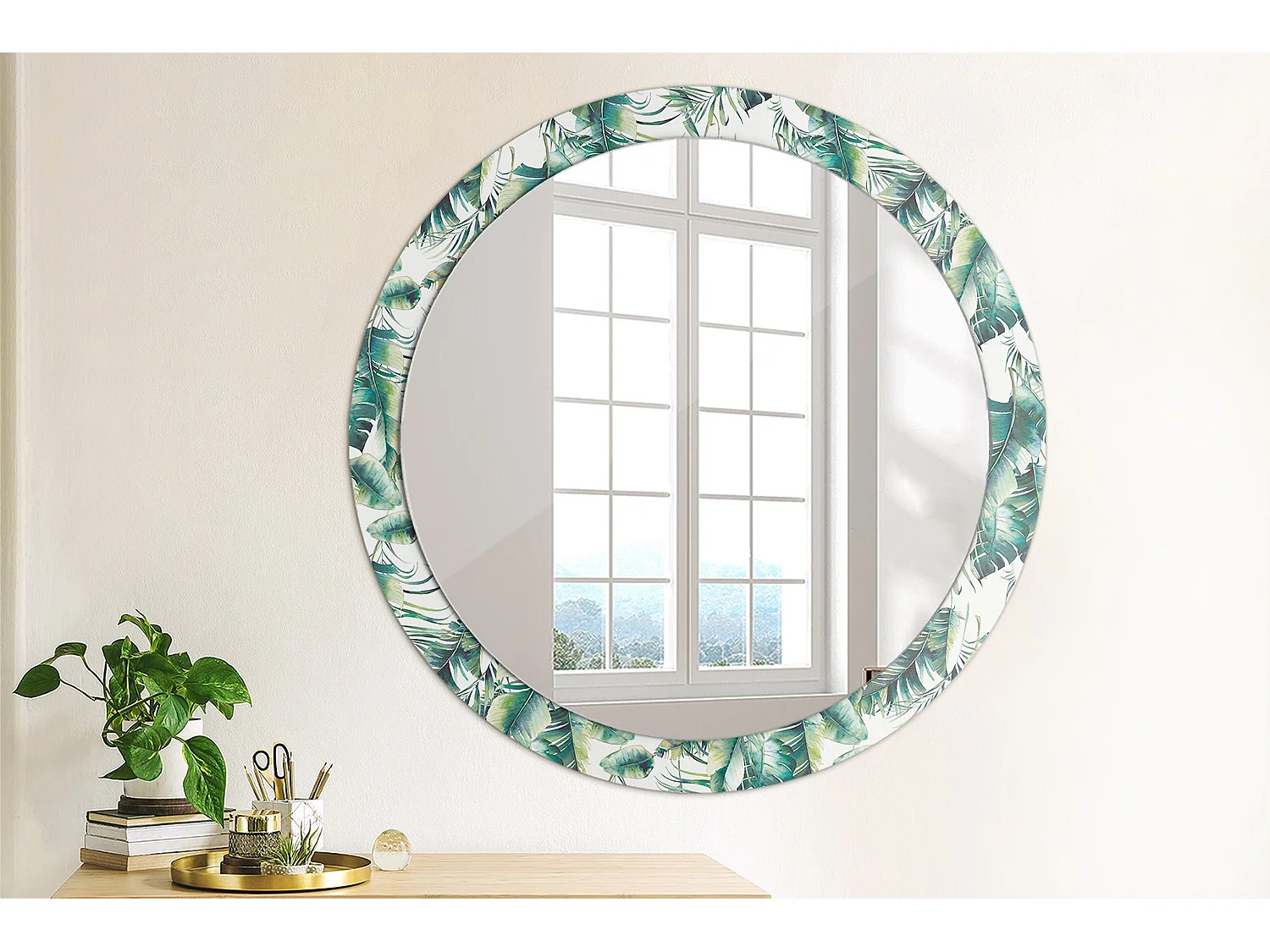 Ronde decoratieve spiegel - bladeren - 90 cm