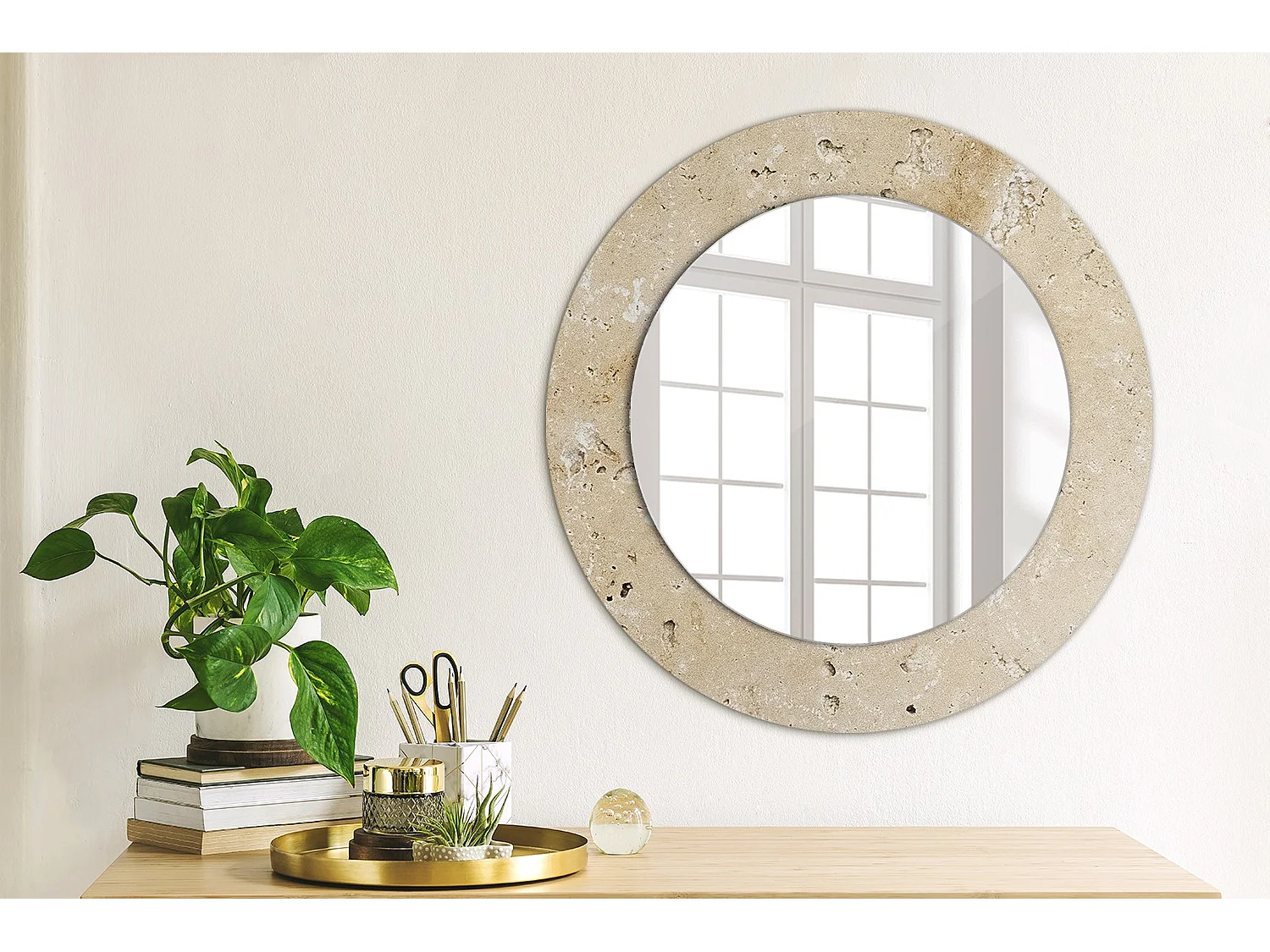 Miroir rond décoratif - Imitation pierre - 50 cm