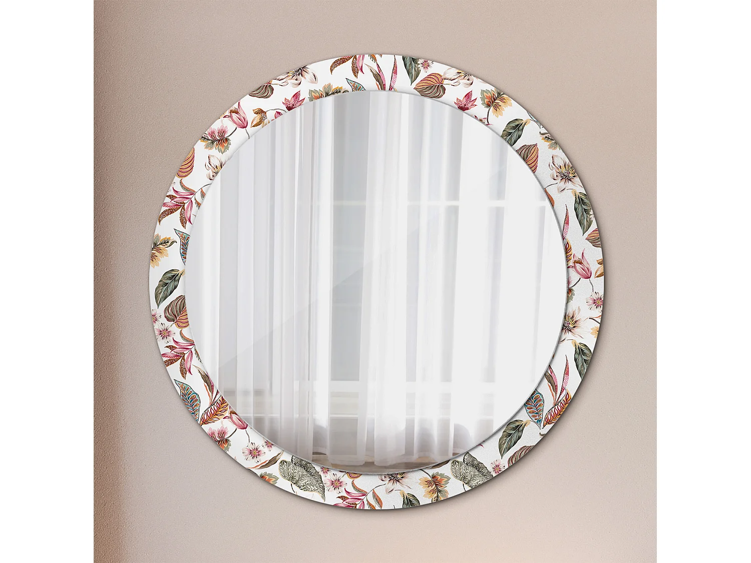 Miroir rond décoratif - Fleurs vintage - 90 cm