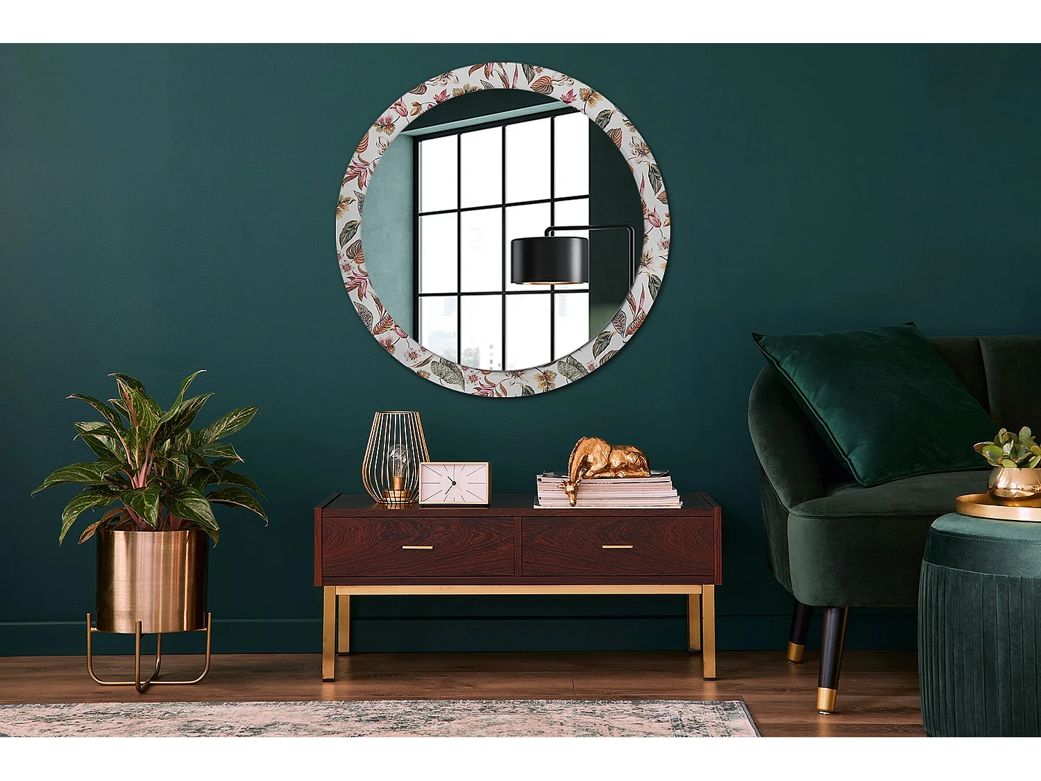 Miroir rond décoratif - Fleurs vintage - 90 cm
