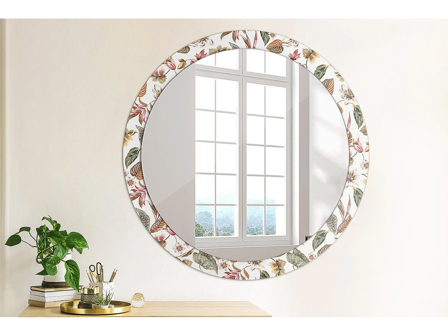 Miroir rond décoratif - Fleurs vintage - 90 cm