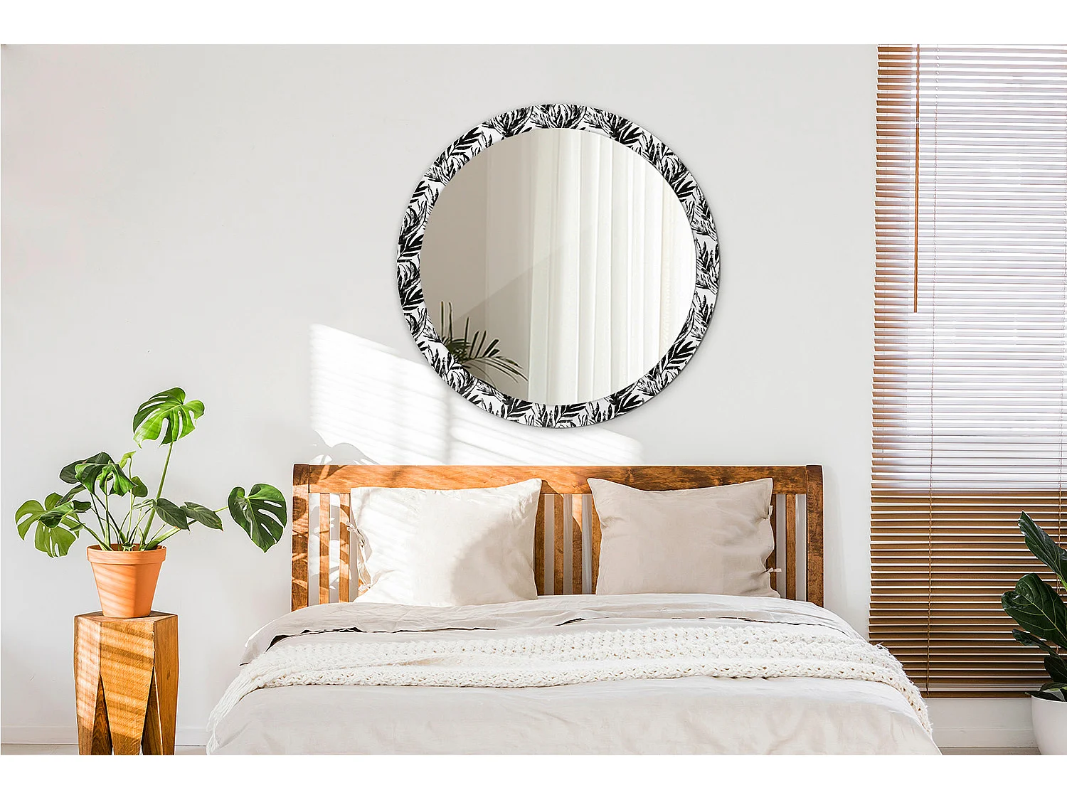 Ronde decoratieve spiegel - Monstera - 90 cm