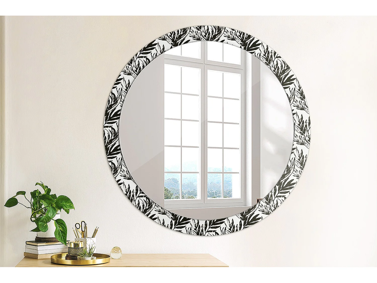 Ronde decoratieve spiegel - Monstera - 90 cm