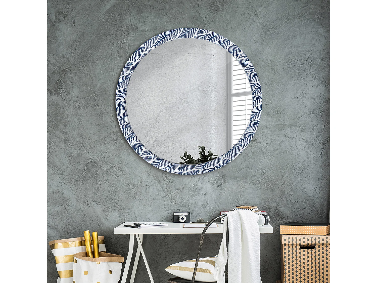 Ronde decoratieve spiegel - bladeren - 90 cm