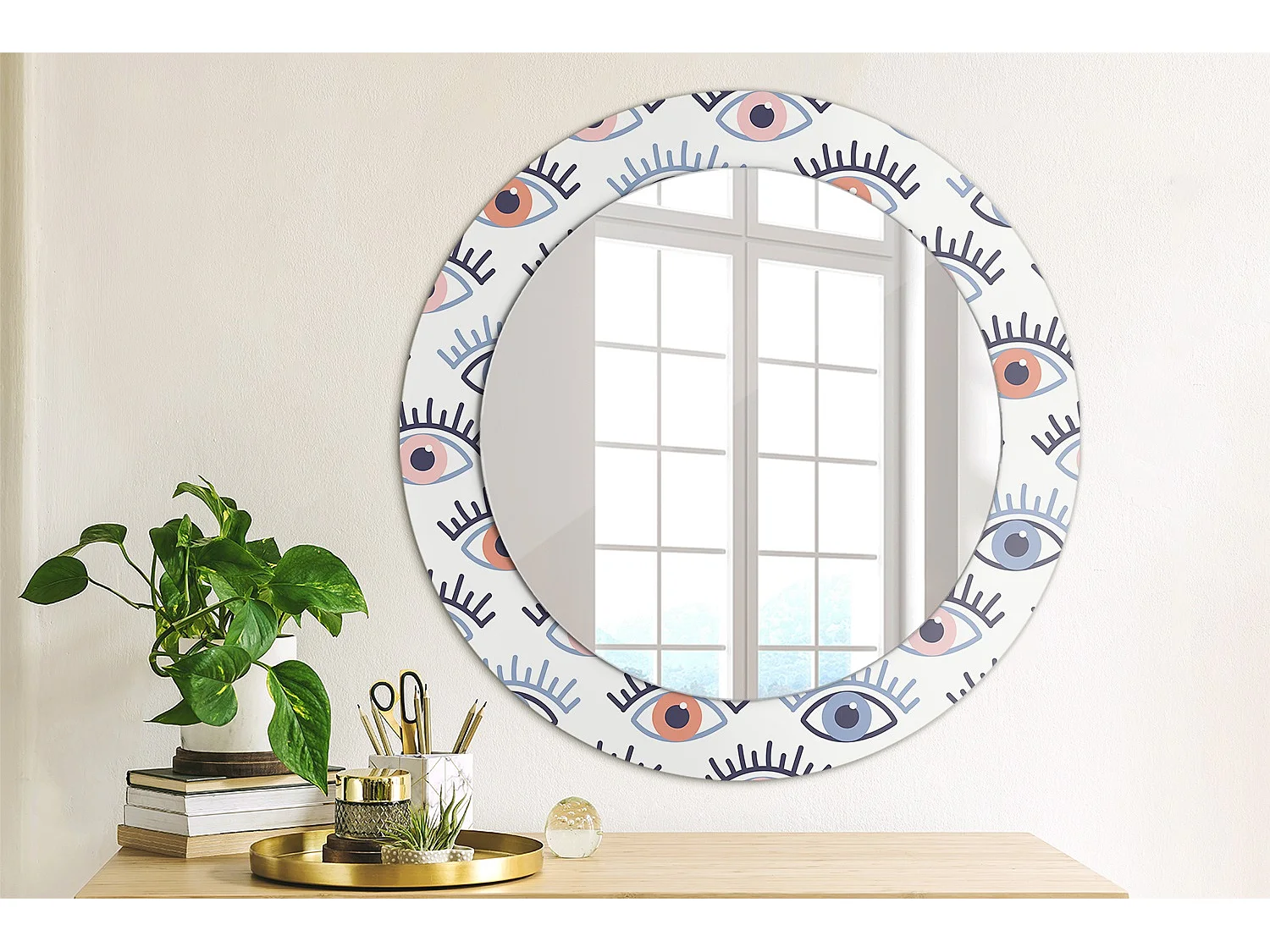 Dekorativer runder Spiegel - Augen - 60 cm