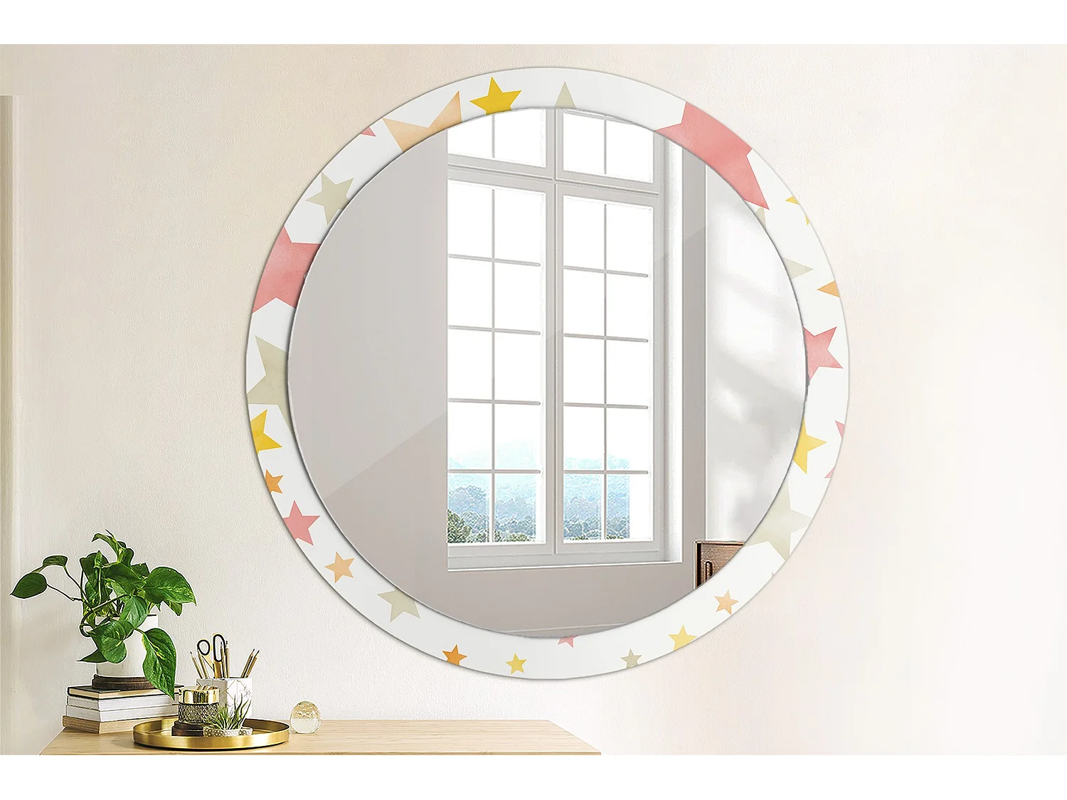 Miroir rond décoratif - Etoiles pastel - 100 cm