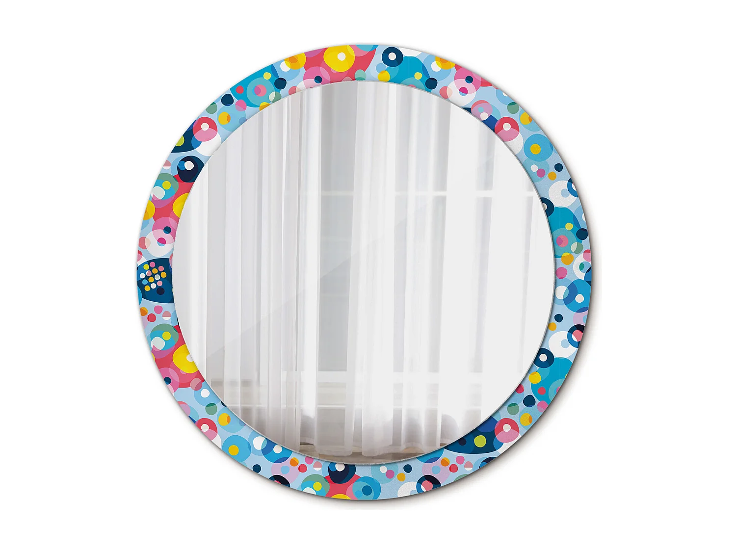 Miroir rond décoratif - Cercles colorés - 90 cm