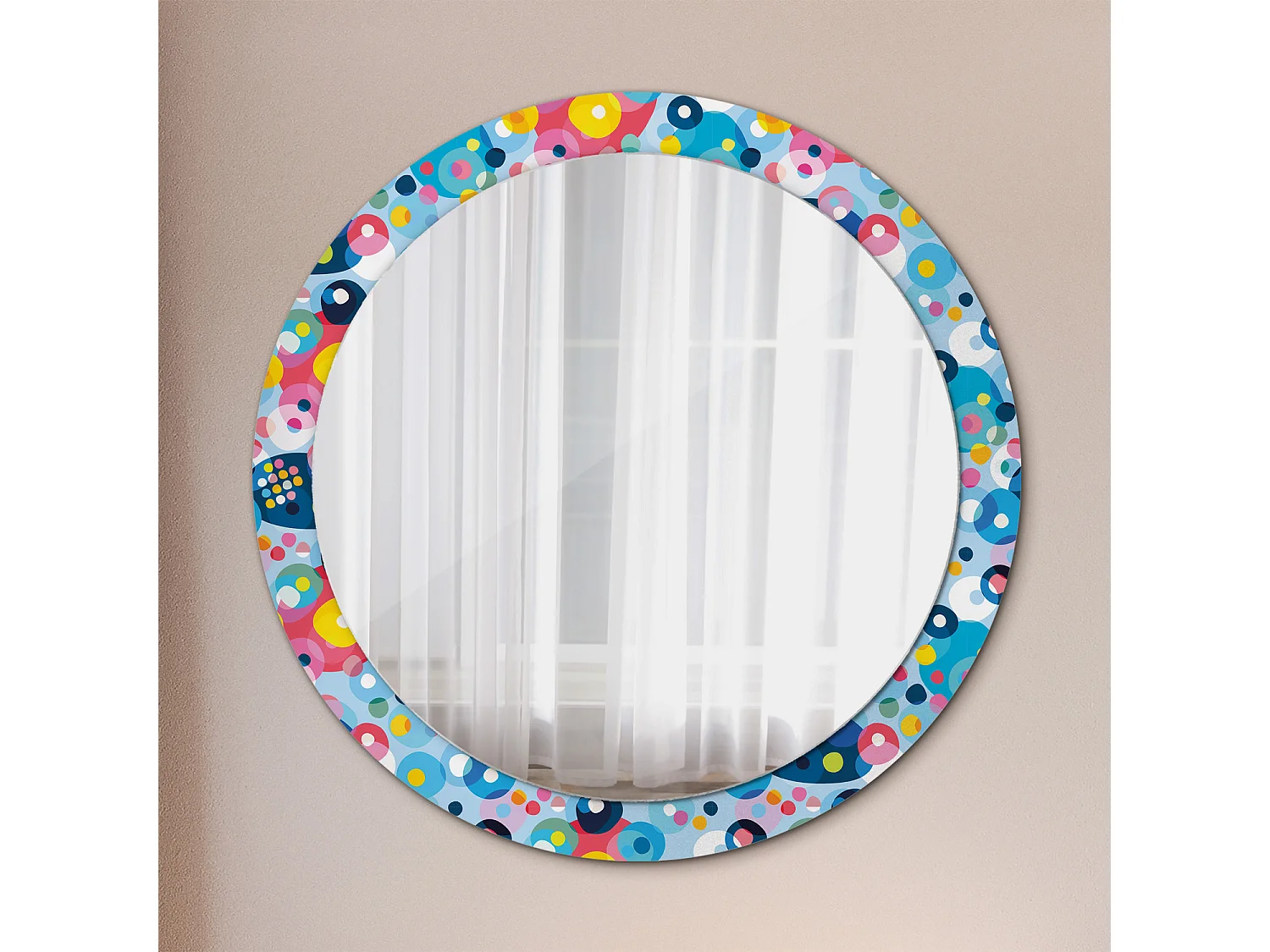Miroir rond décoratif - Cercles colorés - 90 cm