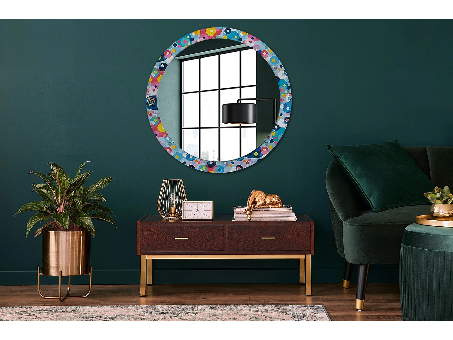 Miroir rond décoratif - Cercles colorés - 90 cm