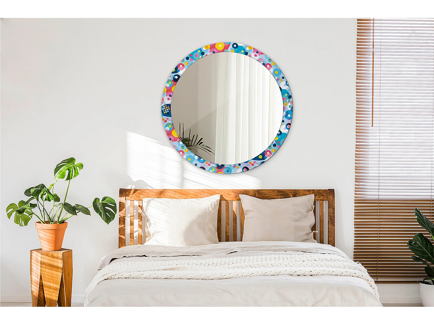 Miroir rond décoratif - Cercles colorés - 90 cm
