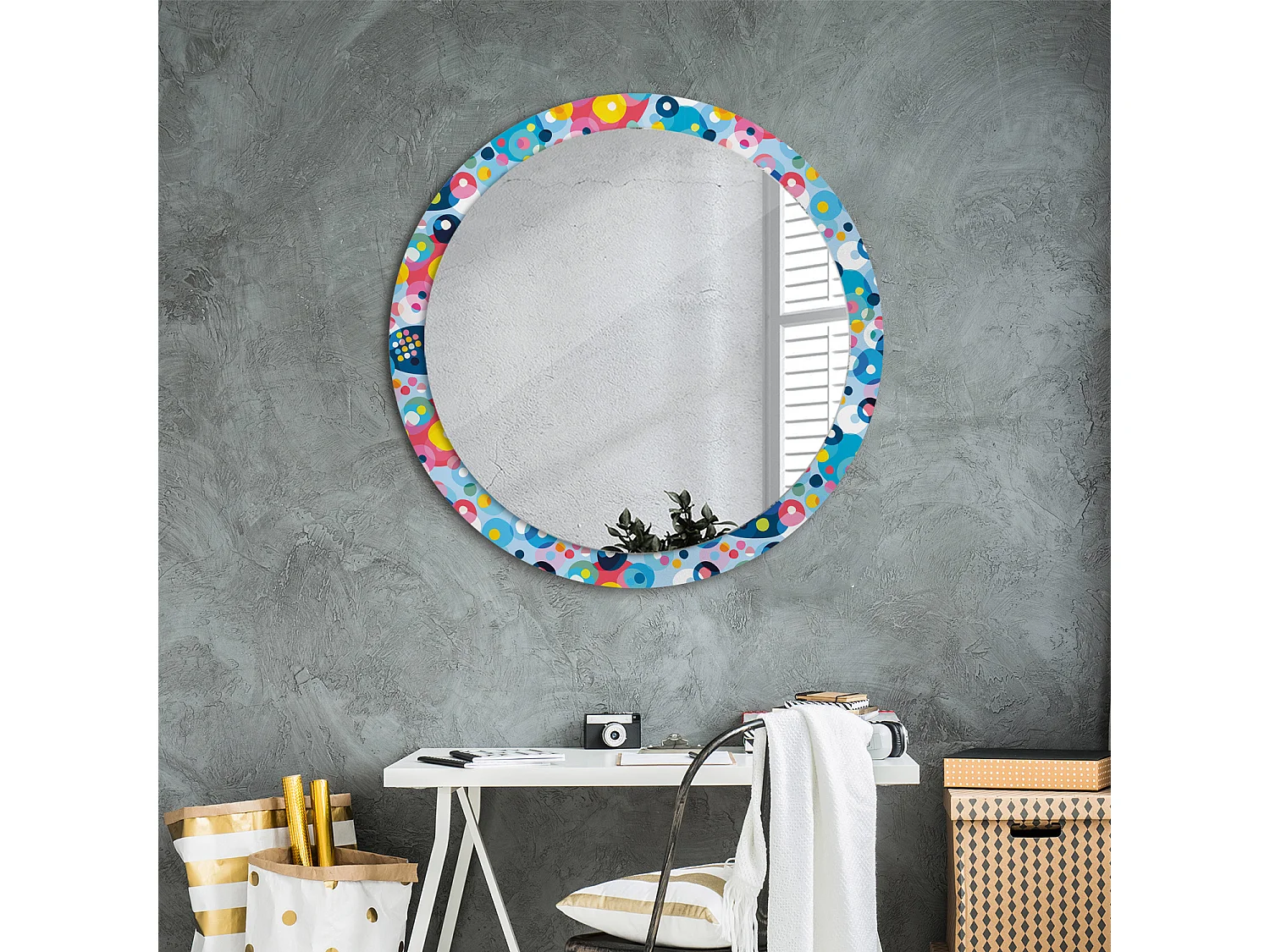 Miroir rond décoratif - Cercles colorés - 90 cm
