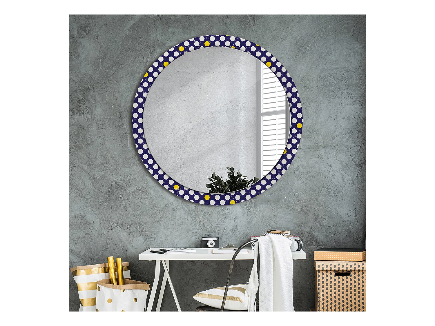 Ronde decoratieve spiegel - retro stippen - 100 cm