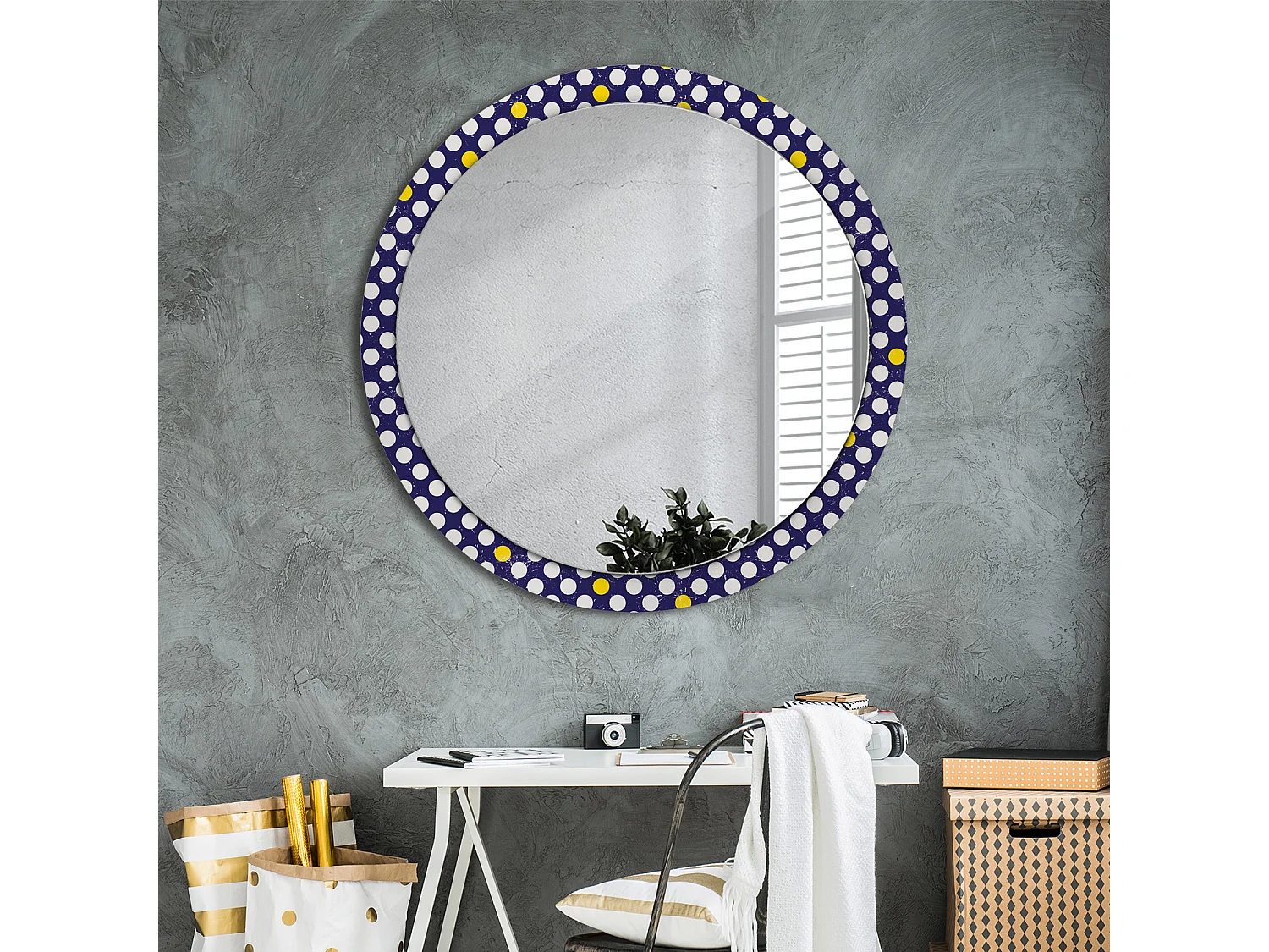 Miroir rond décoratif - Pois rétro - 100 cm