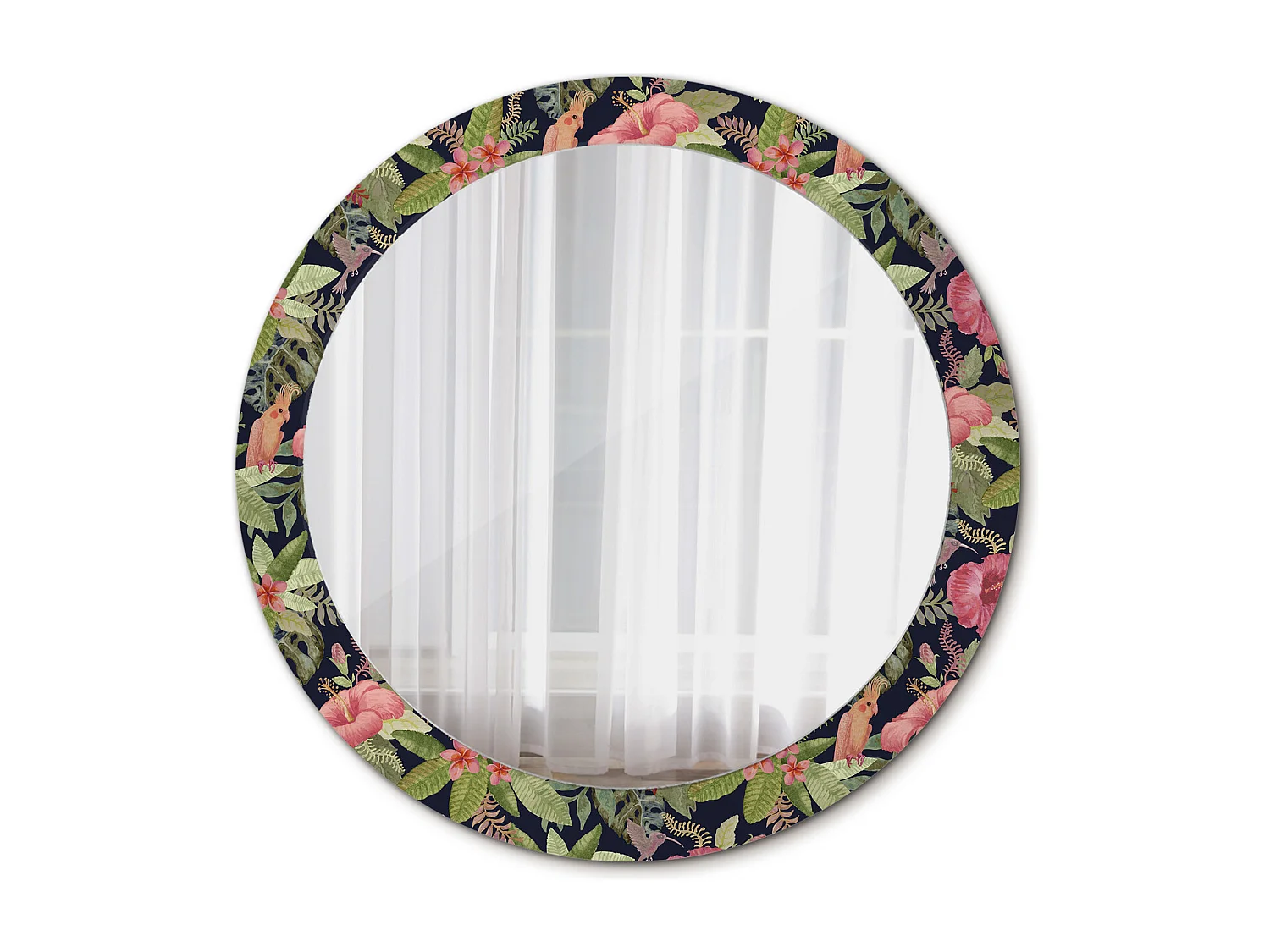 Miroir rond décoratif - Fleurs d'Hibiscus - 80 cm