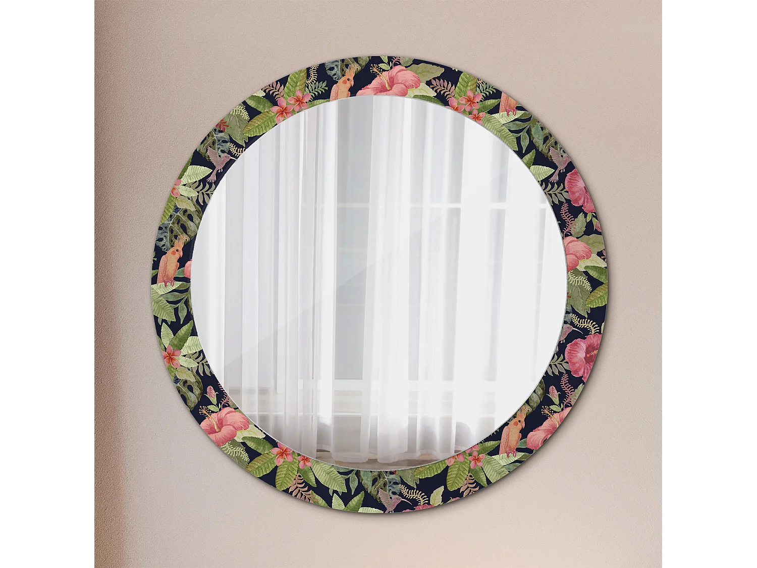 Miroir rond décoratif - Fleurs d'Hibiscus - 80 cm