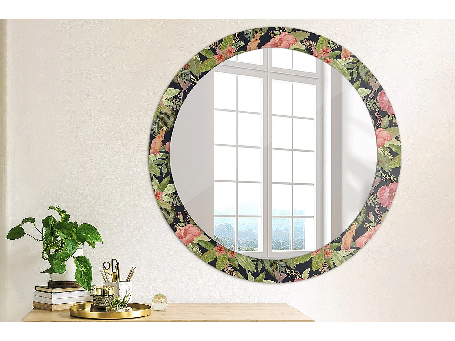 Miroir rond décoratif - Fleurs d'Hibiscus - 80 cm