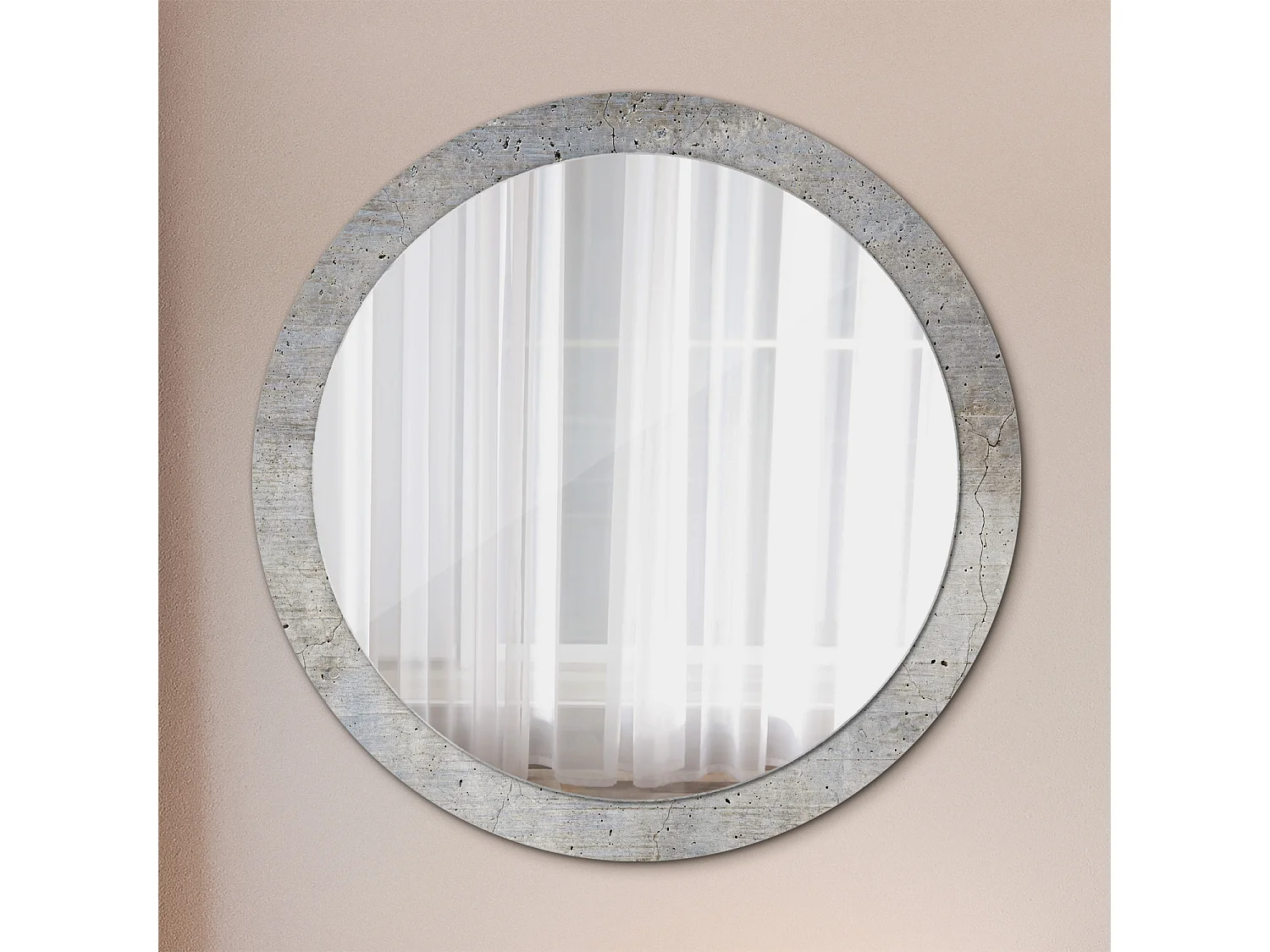 Miroir rond décoratif - Béton gris - 90 cm