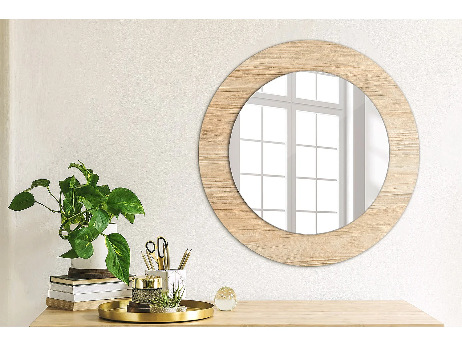 Runder dekorativer Spiegel - Holz - 50 cm