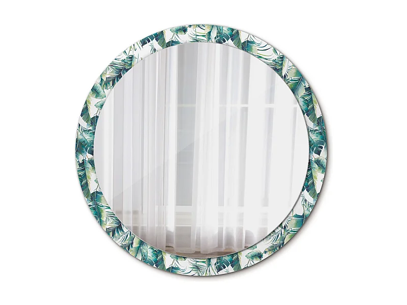 Miroir rond décoratif - Plumes noires et blanches - 100 cm