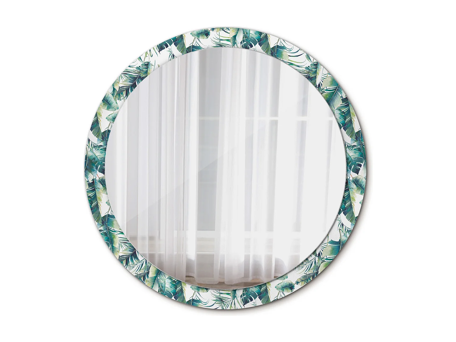 Miroir rond décoratif - Plumes noires et blanches - 100 cm