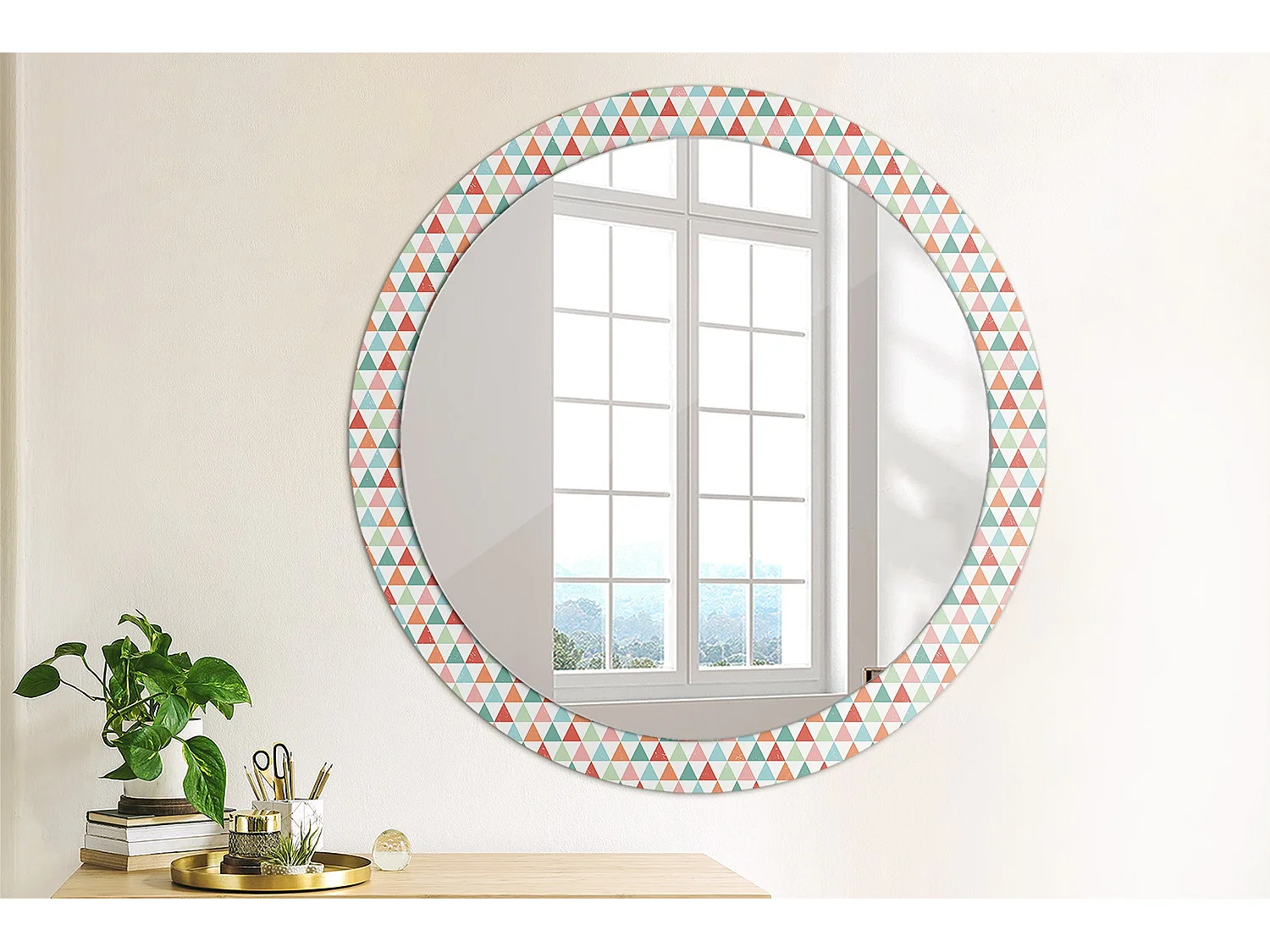 Miroir rond décoratif - Motif géométrique - 90 cm
