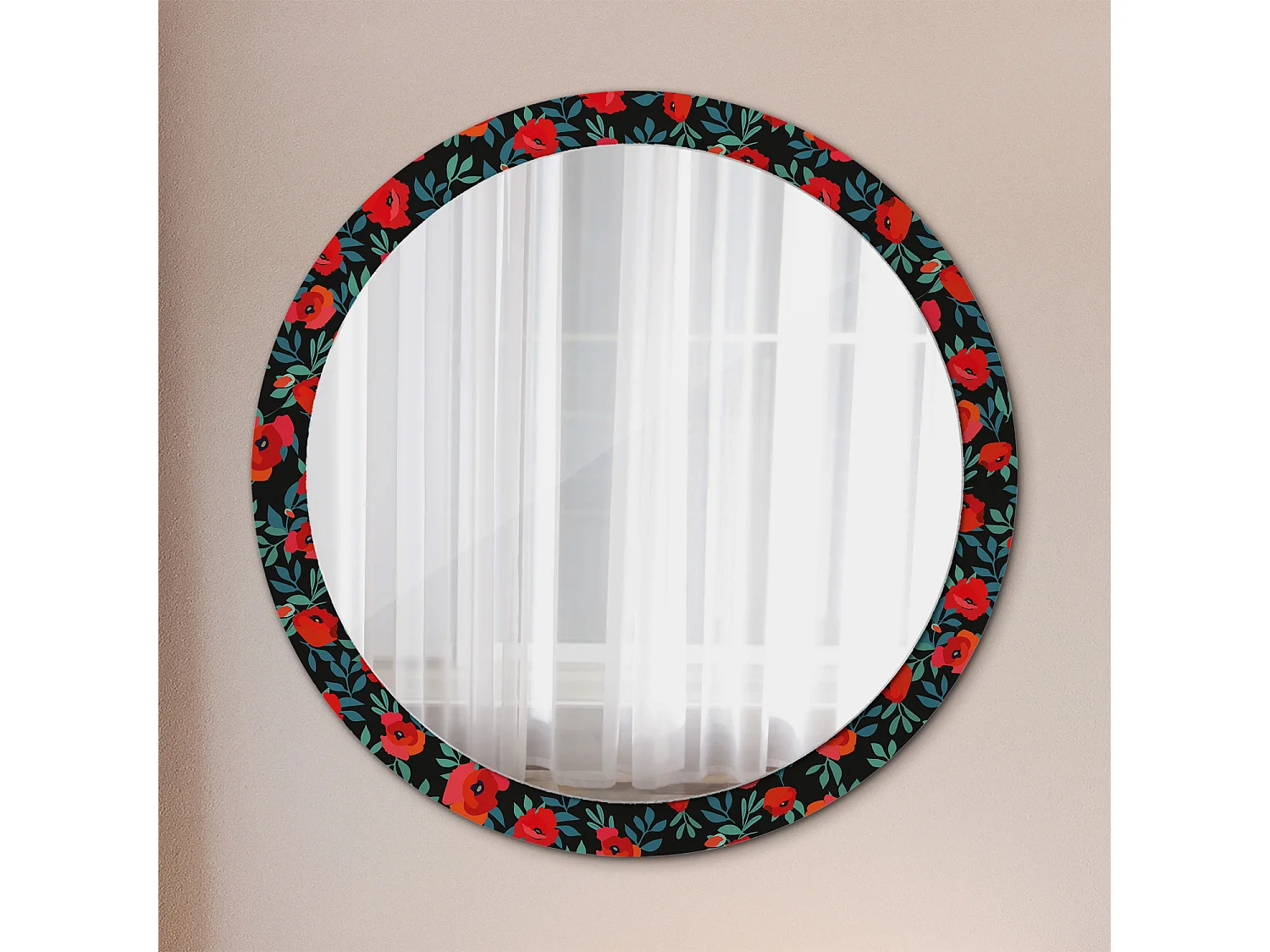 Runder dekorativer Spiegel - Rote Mohnblume - 100 cm