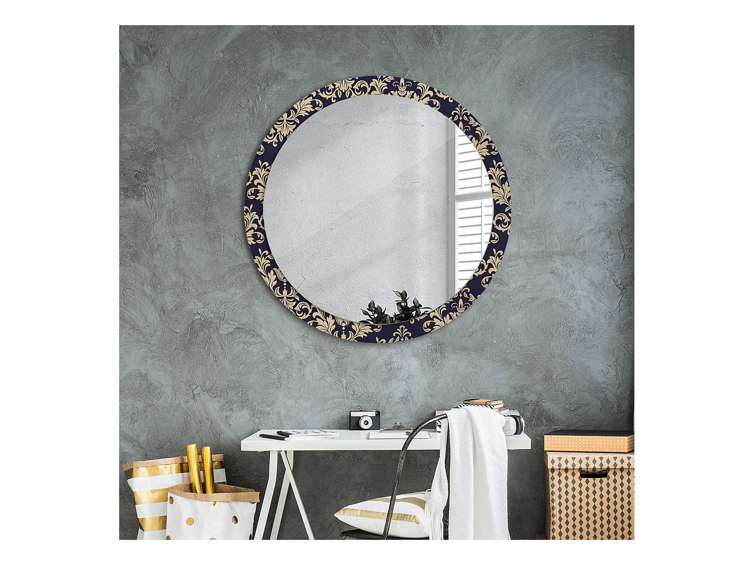 Ronde decoratieve spiegel - bloemenprint - 90 cm