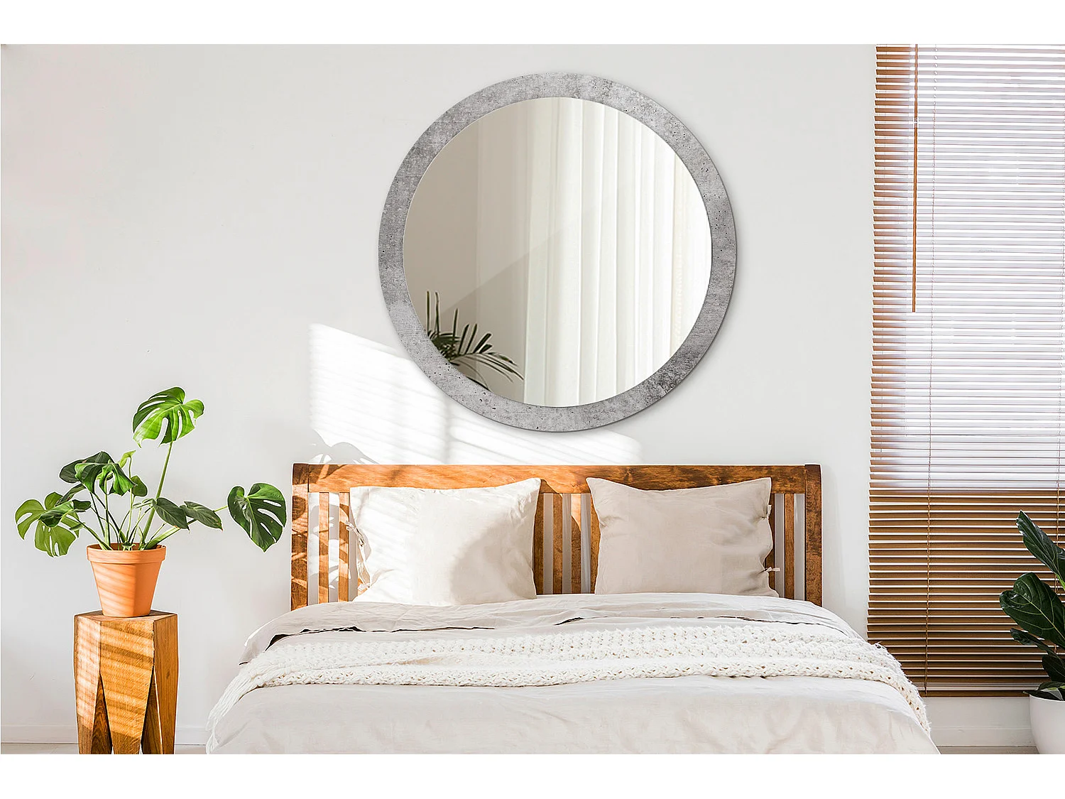 Miroir rond décoratif - Béton gris - 100 cm