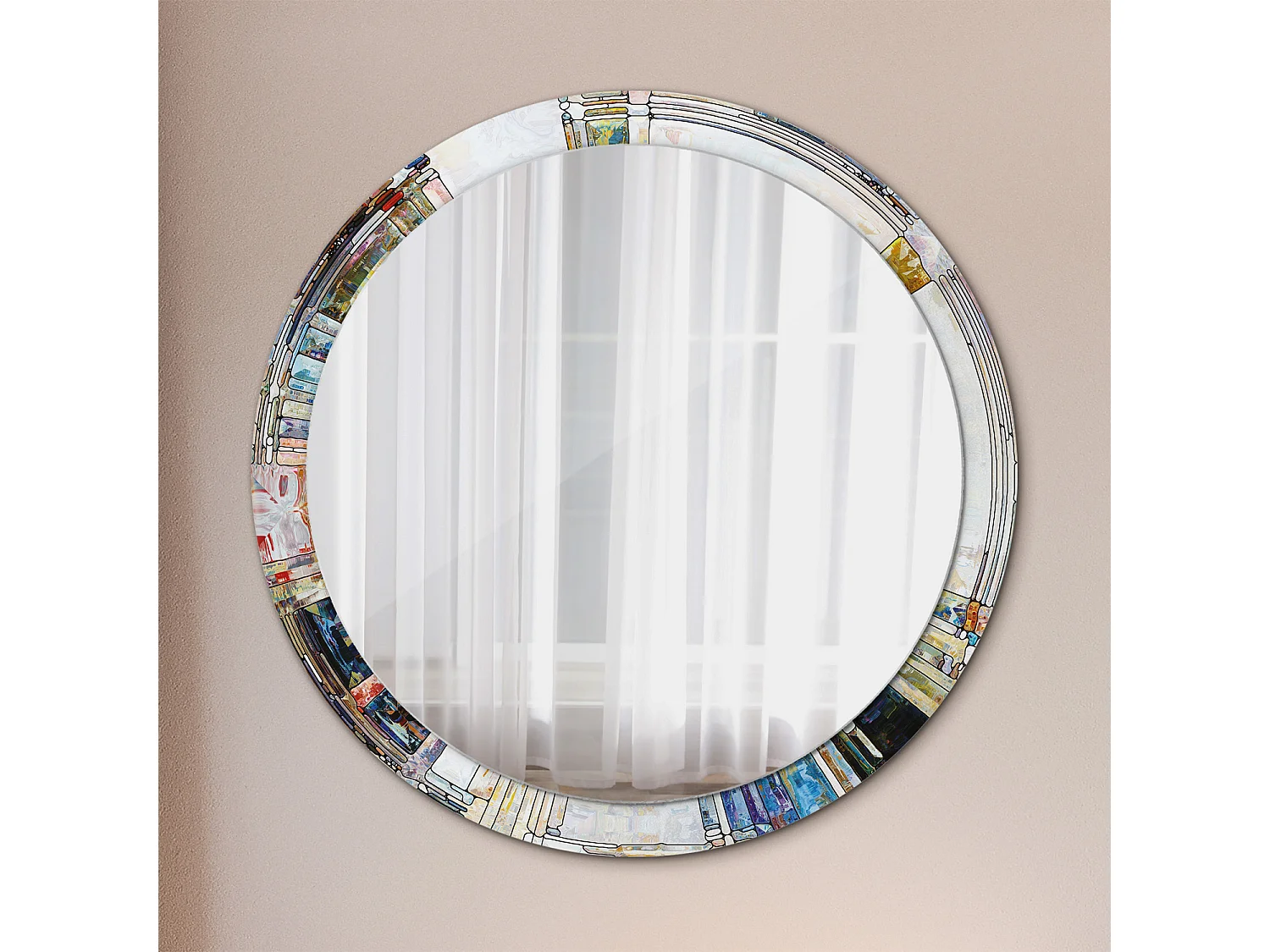 Runder dekorativer Spiegel - Farbiges Glas - 100 cm