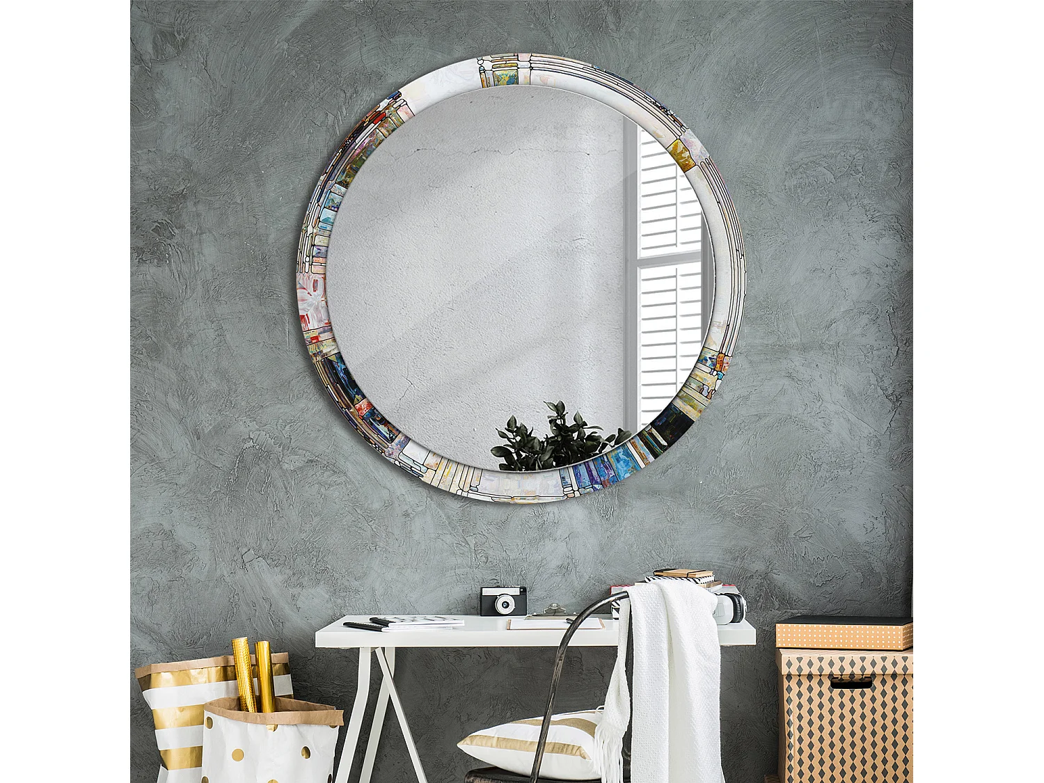 Runder dekorativer Spiegel - Farbiges Glas - 100 cm