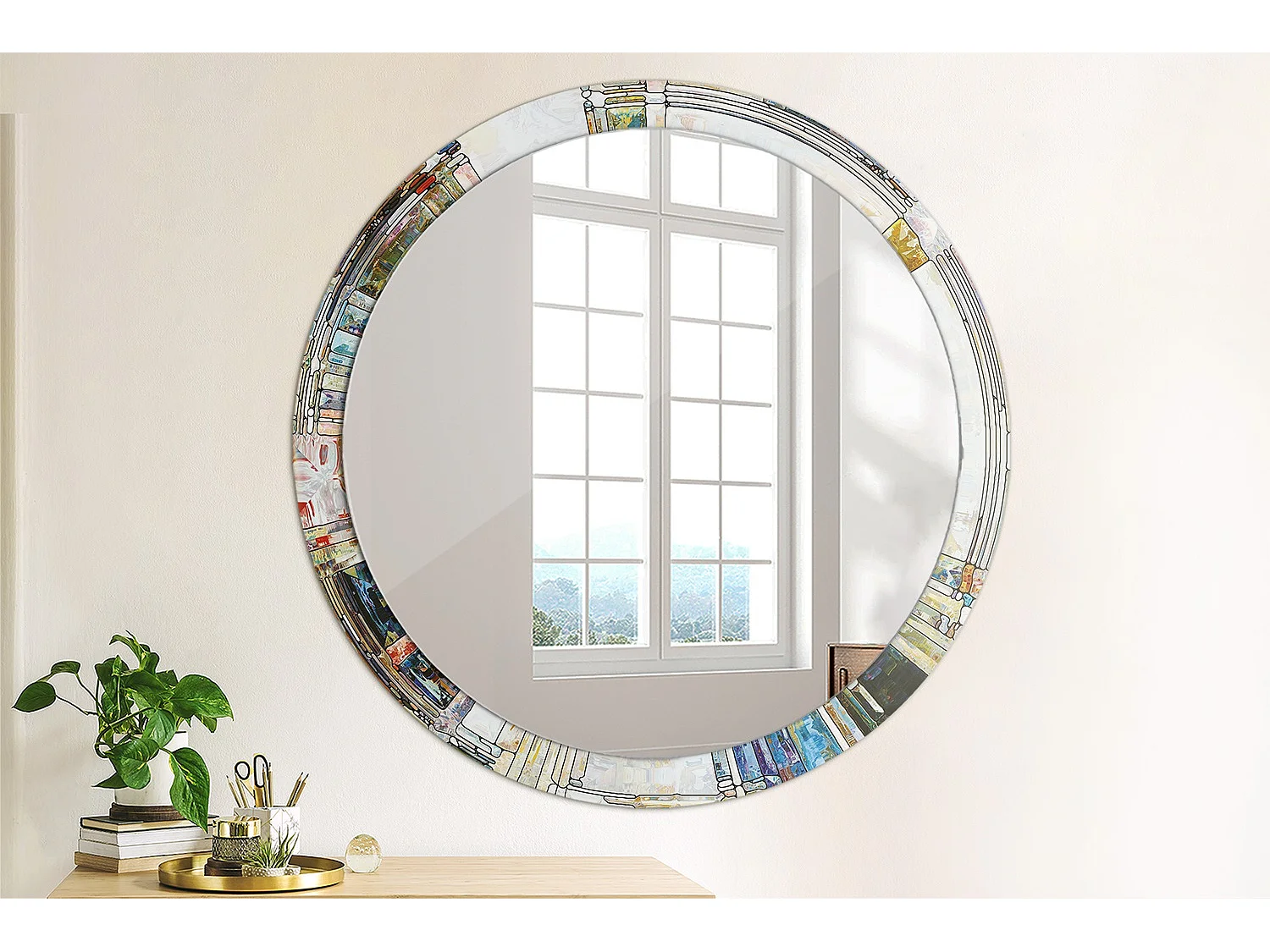 Runder dekorativer Spiegel - Farbiges Glas - 100 cm