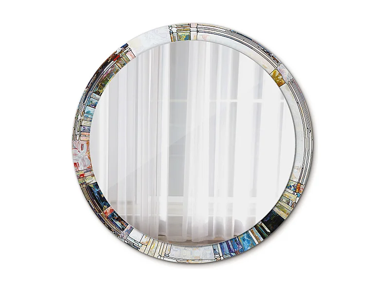 Runder dekorativer Spiegel - Farbiges Glas - 100 cm