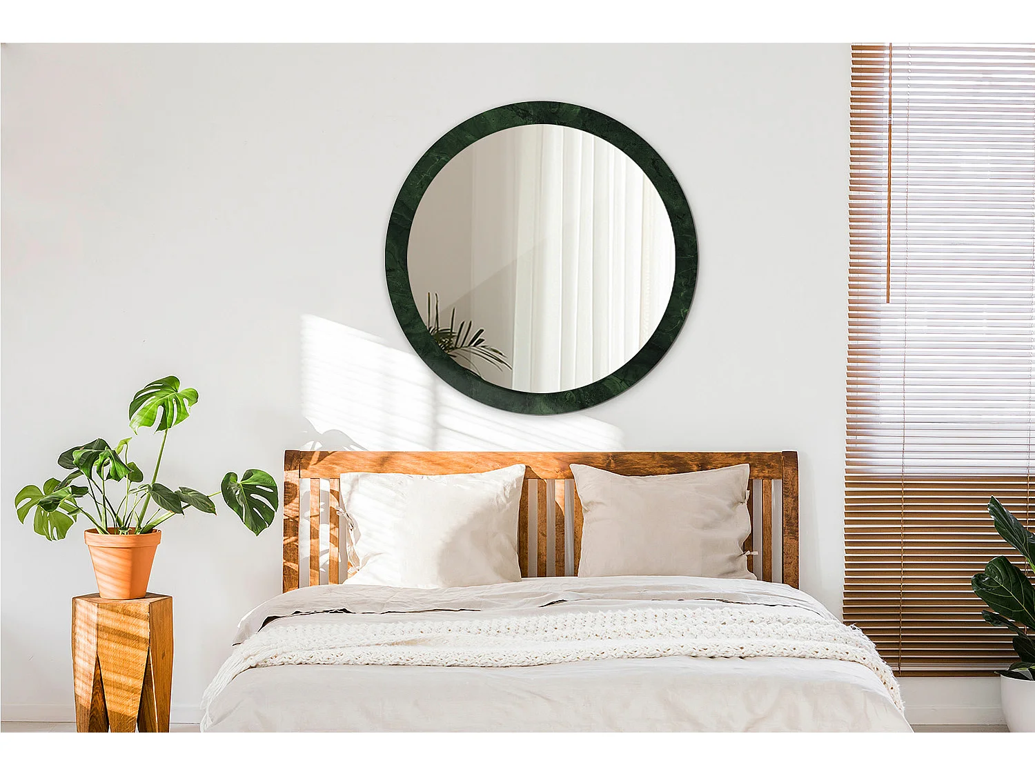 Miroir rond décoratif - Marbre vert - 90 cm