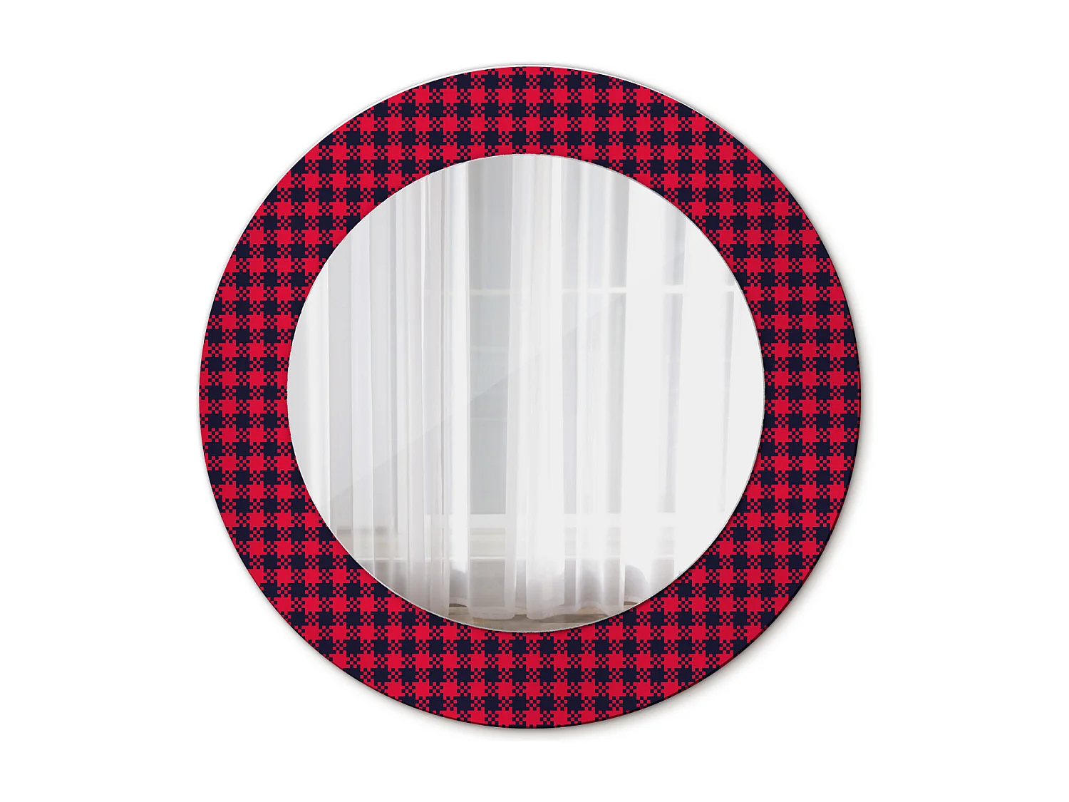 Miroir rond décoratif - Grille rouge - 50 cm
