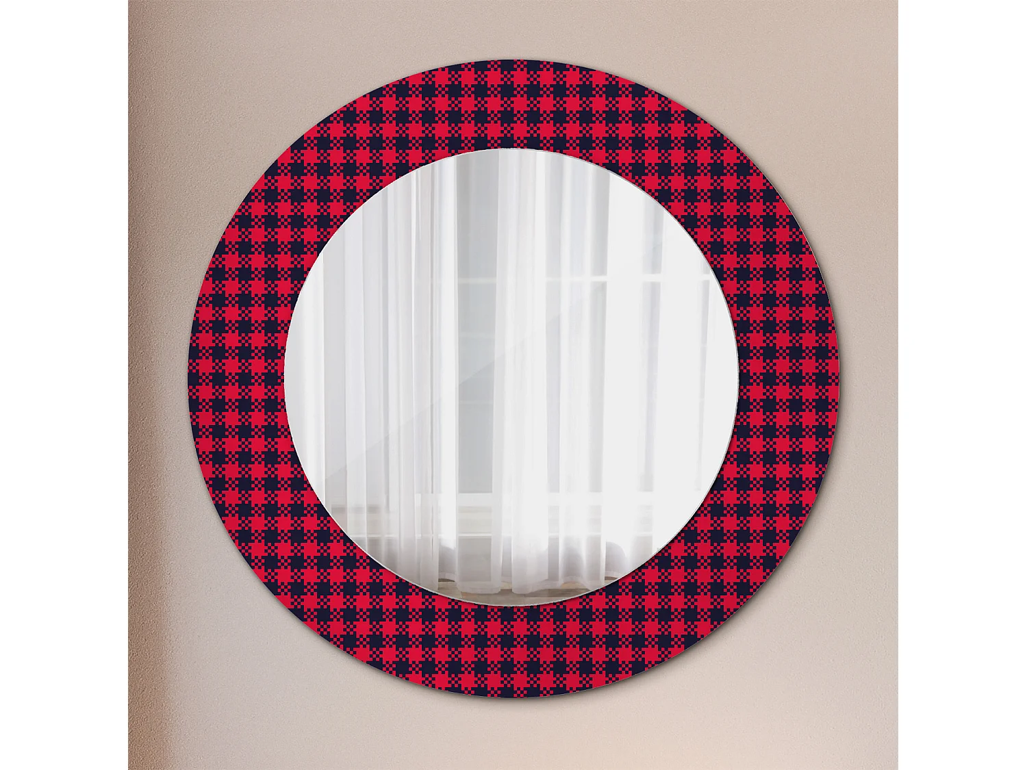Miroir rond décoratif - Grille rouge - 50 cm