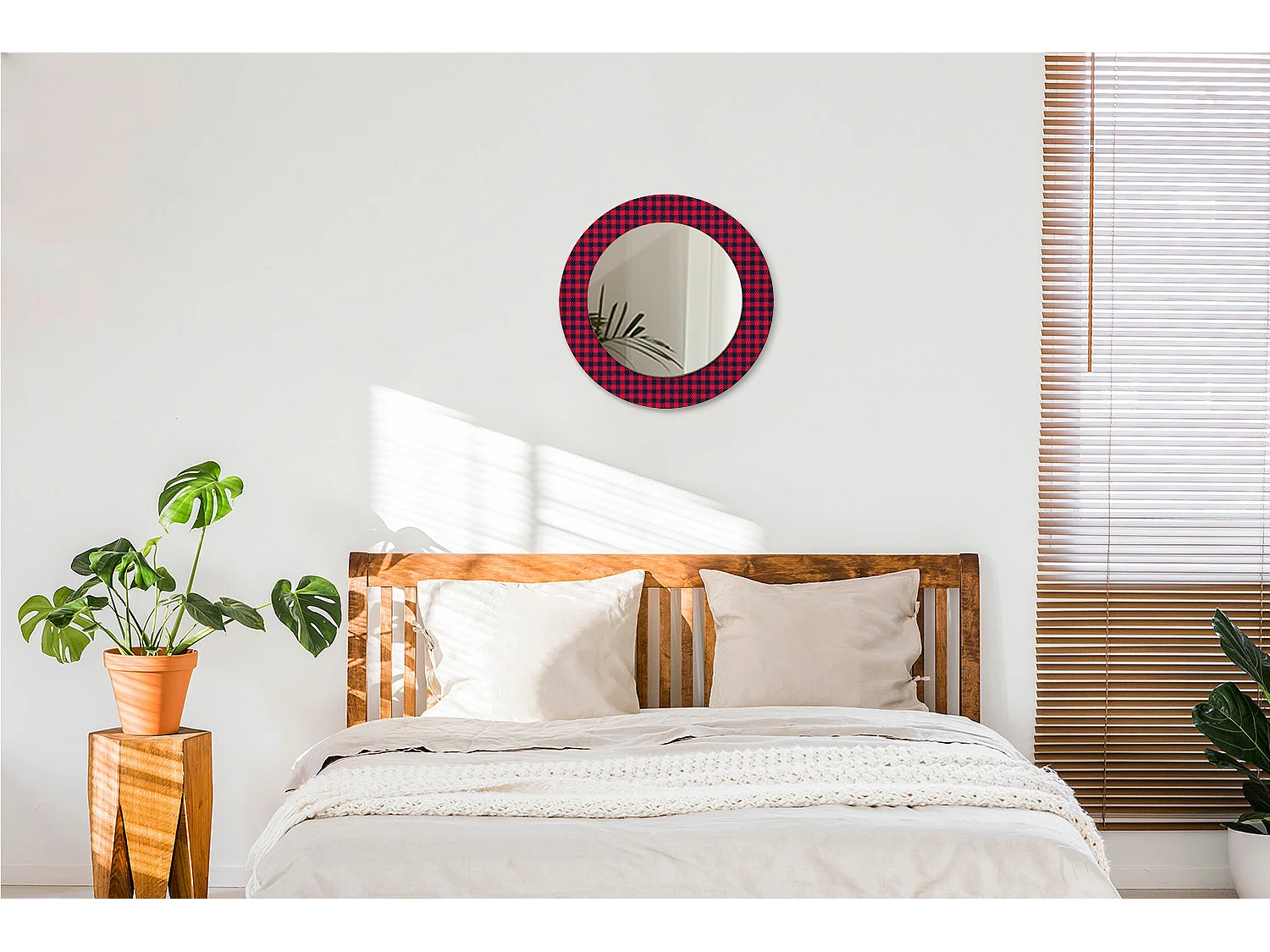 Miroir rond décoratif - Grille rouge - 50 cm