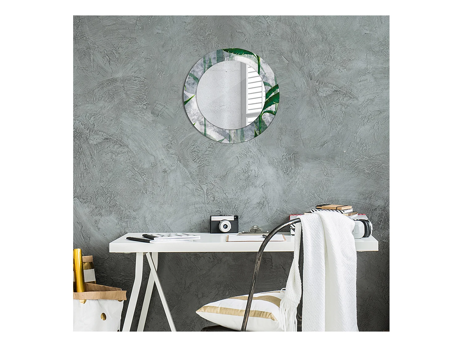 Decoratieve ronde spiegel - Tropische bladeren - 50 cm