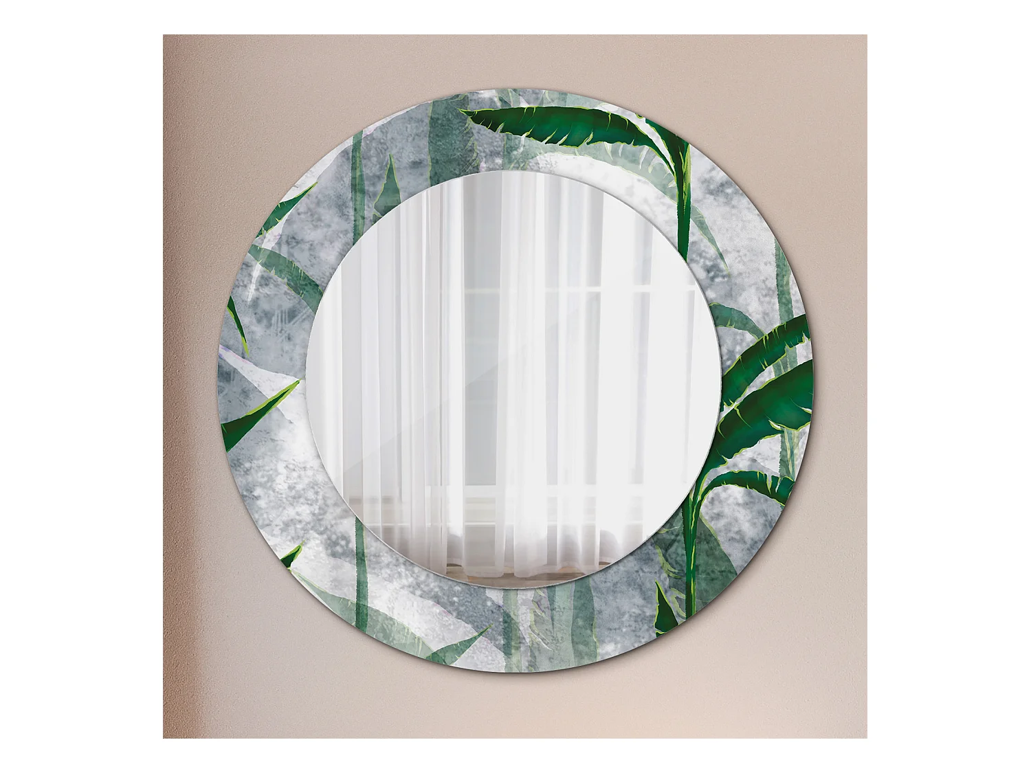 Specchio rotondo decorativo - Foglie tropicali - 50 cm
