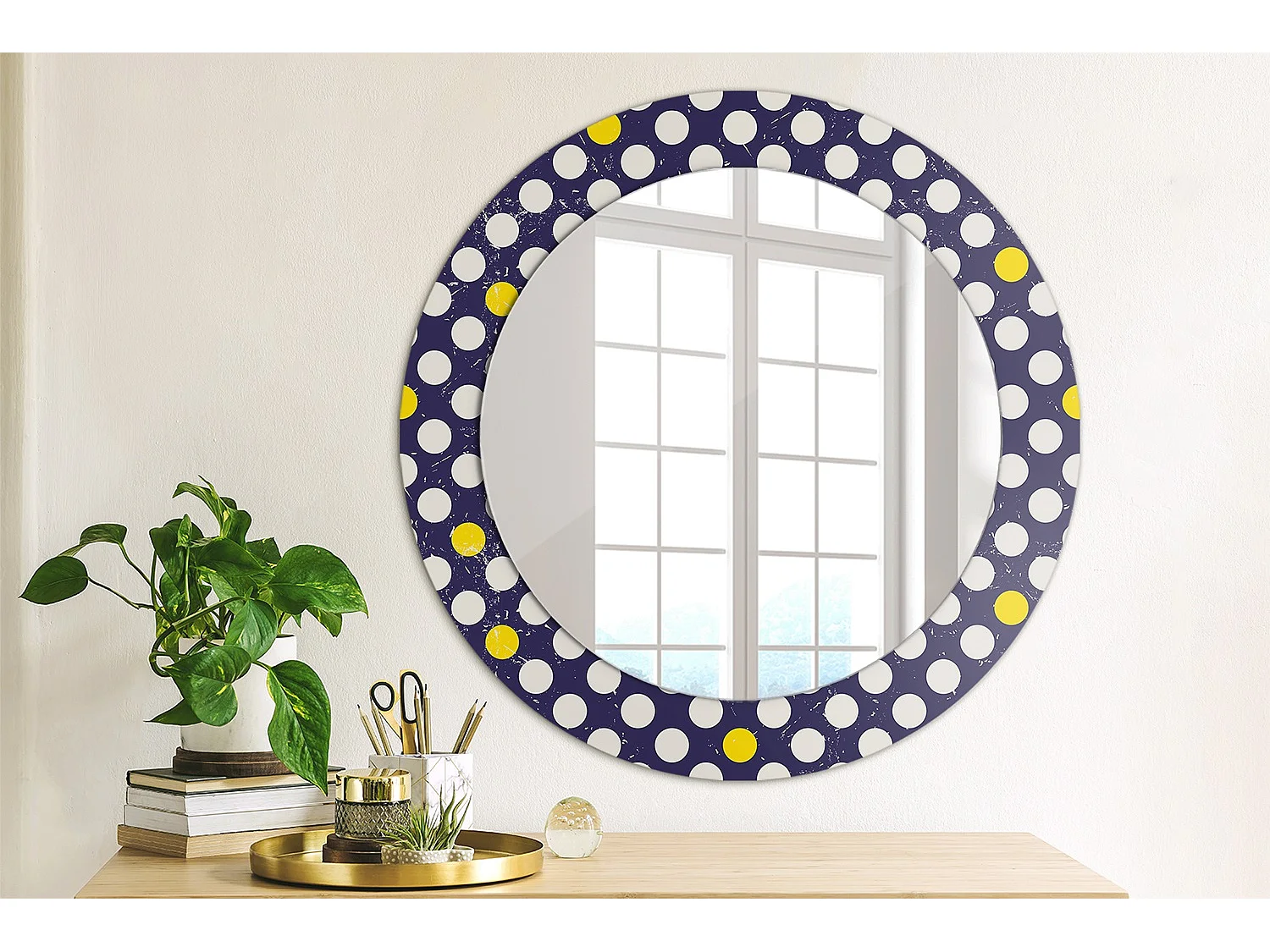 Miroir rond décoratif - Pois rétro - 70 cm