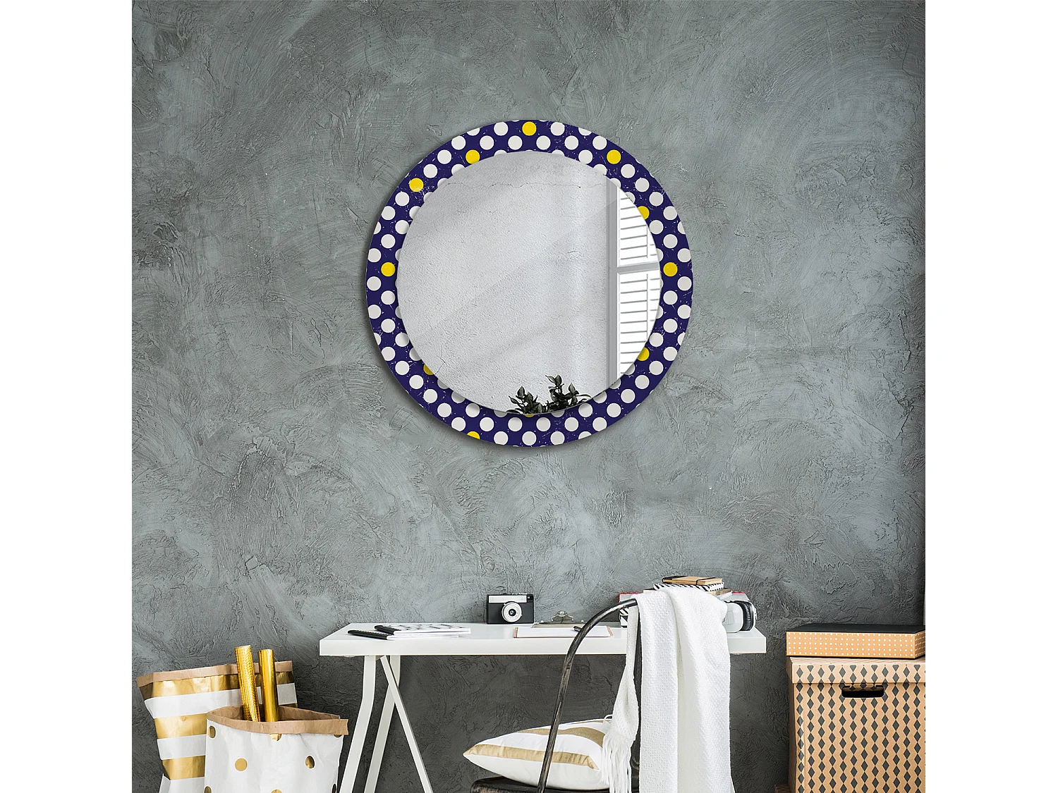 Miroir rond décoratif - Pois rétro - 70 cm