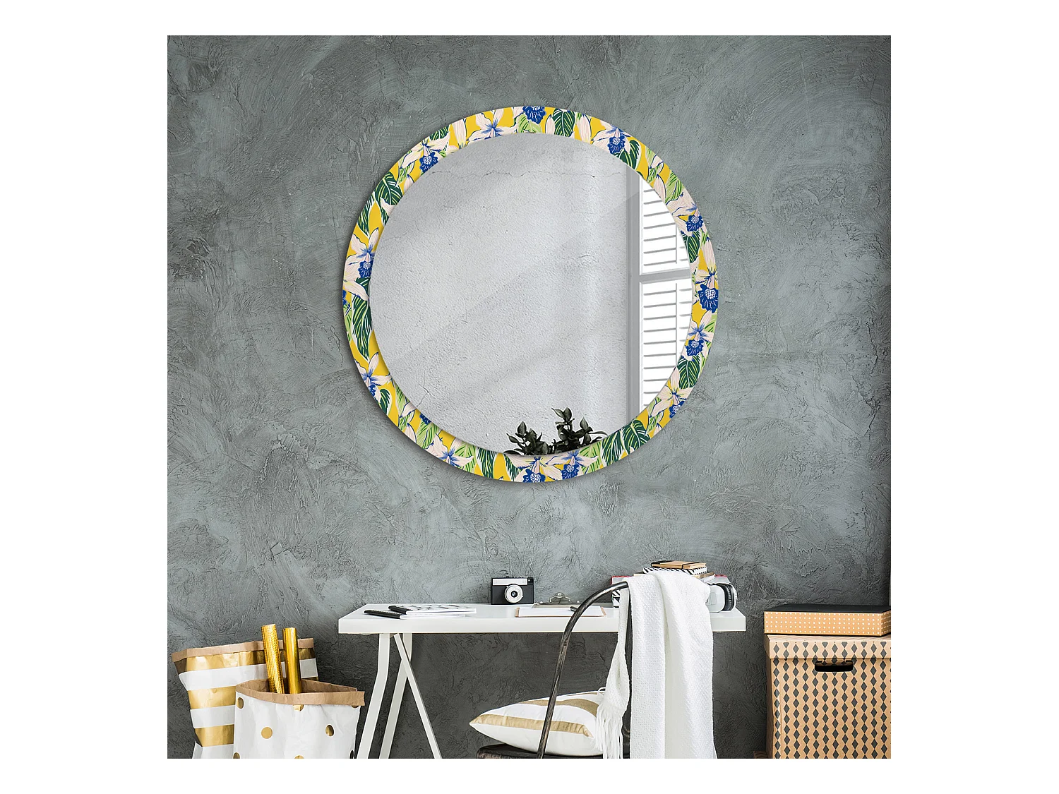 Miroir rond décoratif - Orchidées - 90 cm