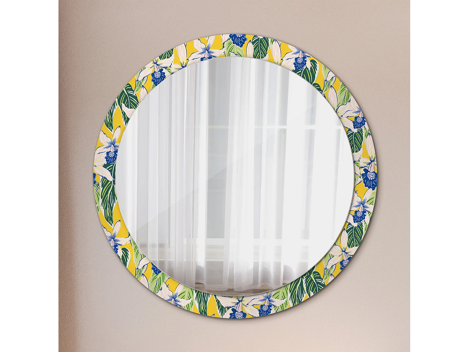 Runder dekorativer Spiegel - Orchideen - 90 cm