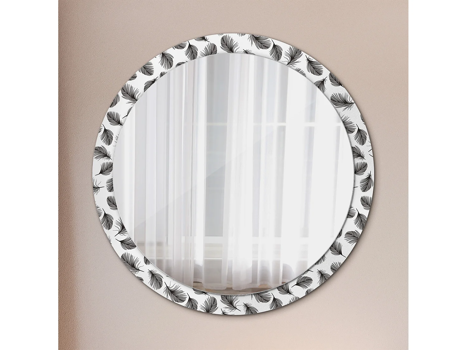 Dekorativer runder Spiegel - Federn - 100 cm