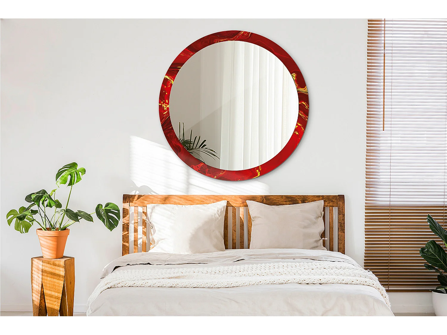 Miroir rond décoratif - Marbre rouge - 100 cm