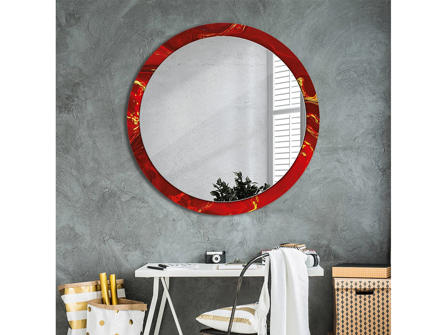 Miroir rond décoratif - Marbre rouge - 100 cm