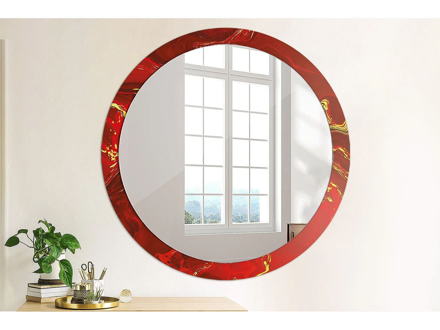 Miroir rond décoratif - Marbre rouge - 100 cm