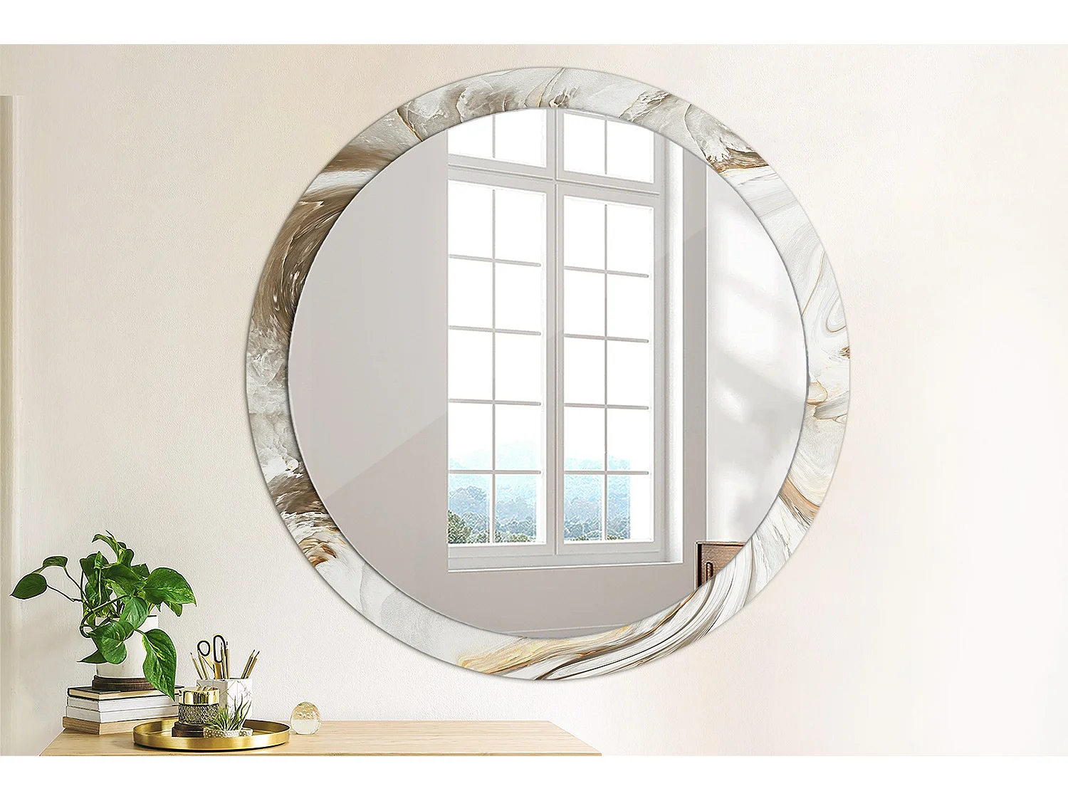 Miroir rond décoratif - Marbre clair - 100 cm
