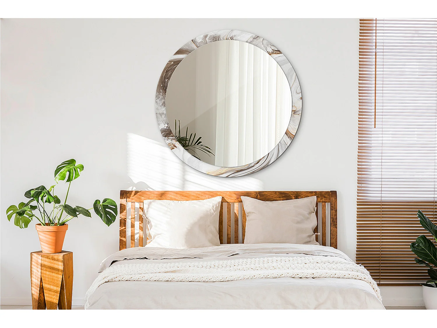 Miroir rond décoratif - Marbre clair - 100 cm