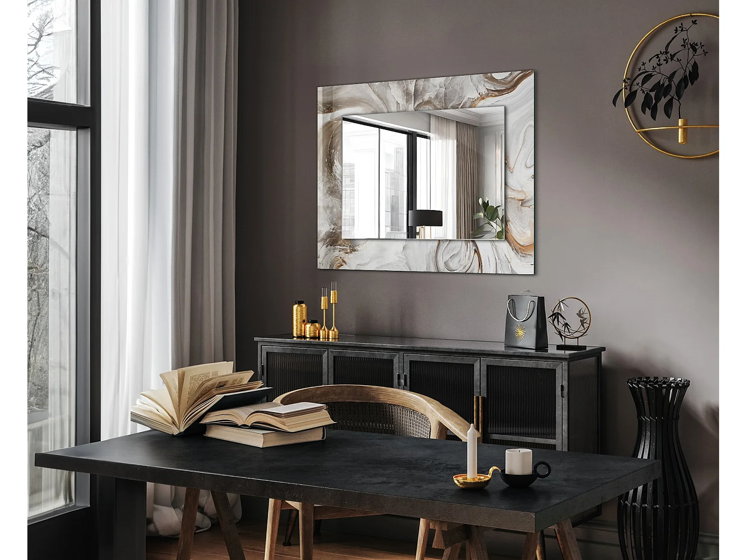 Dekorativer Spiegel mit abstraktem Marmorrahmen 80 x 60 cm